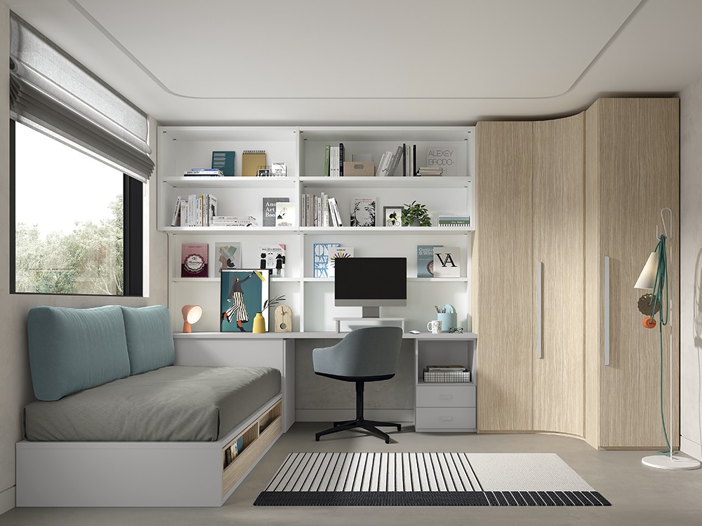 Puedes añadir los cojines respaldo a la cama con cajones AD063 de Glicerio Chaves