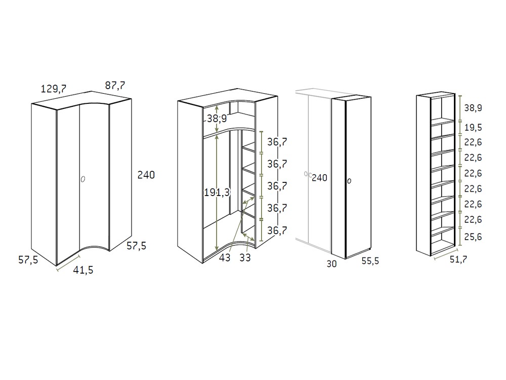 Medidas del armario rincón AD063 de Glicerio Chaves