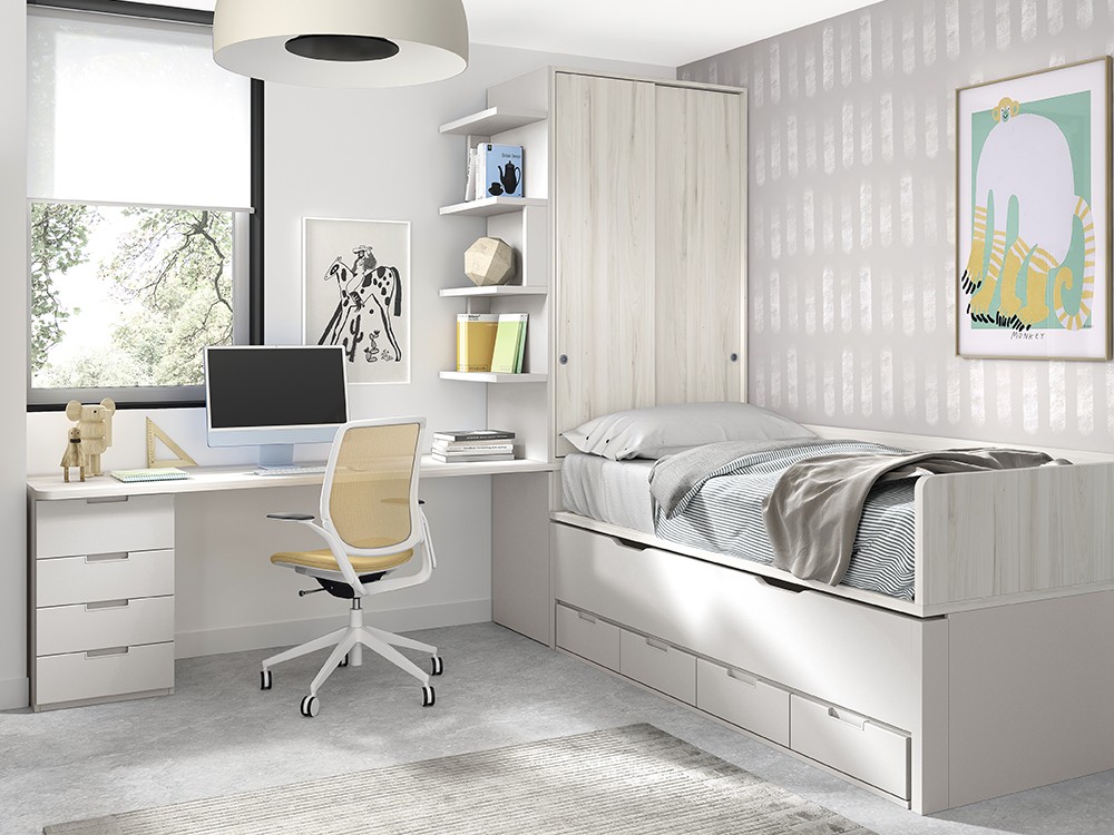 Zona de estudio y zona de descanso en un espacio reducido AD064 de Glicerio Chaves