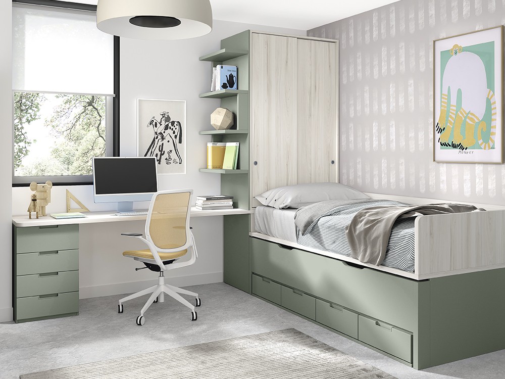 Zona de estudio con cajonera y estantes AD064 de Glicerio Chaves