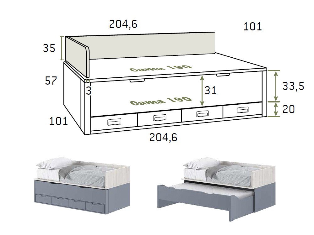 Medidas de la cama Ad064 de Glicierio chaves