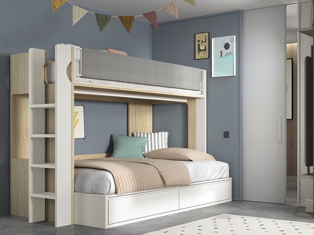 La cama inferior para colchón de 135x190cm tiene dos cajones AD065 de Glicerio Chaves