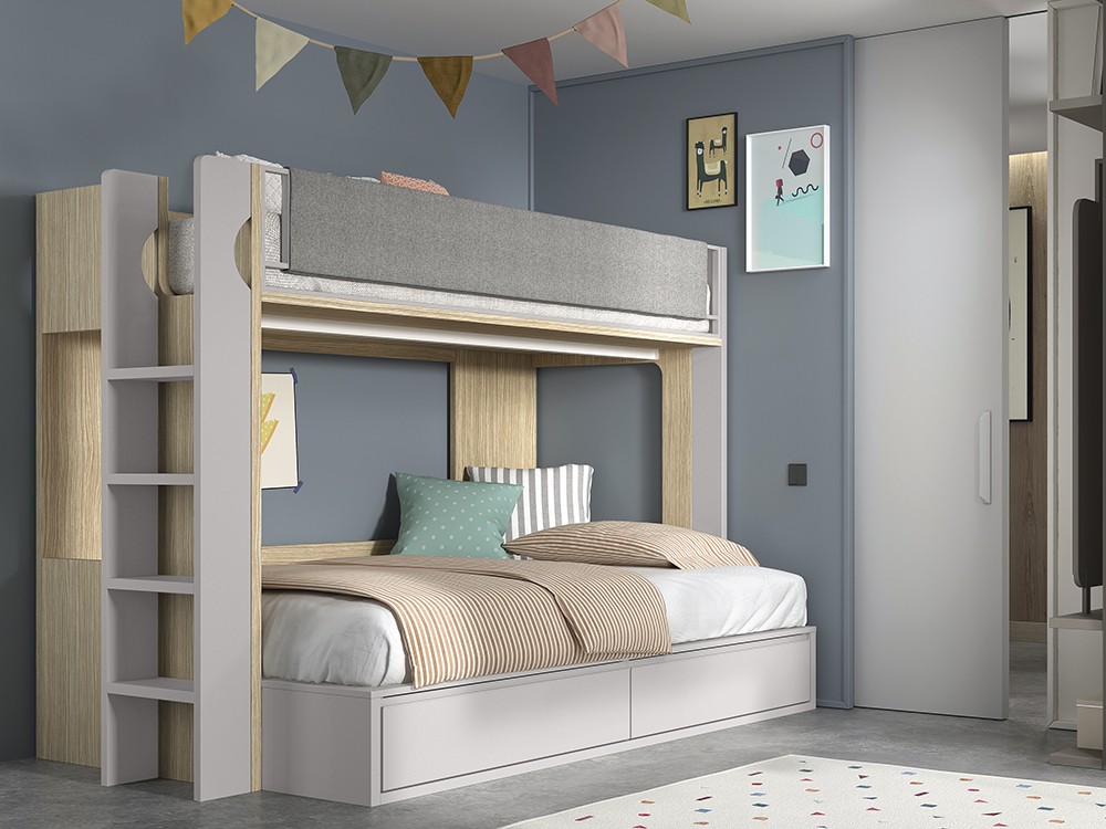 Escalera lateral y quitamiedos tapizado en textil AD065 de Glicerio Chaves