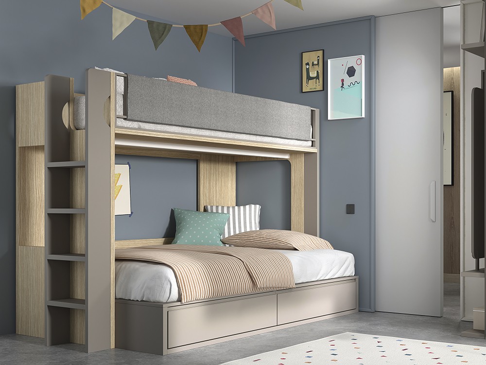 Litera con quitamiedos tapizado y cama inferior de 135x190cm Advance Formas 065 de Glicerio Chaves