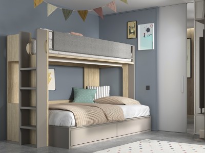 Litera con quitamiedos tapizado y cama inferior de 135x190cm Advance Formas 065 de Glicerio Chaves