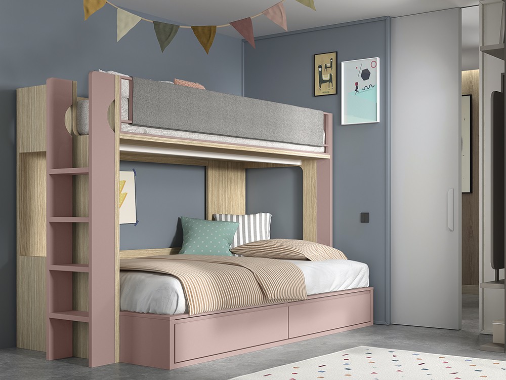 Dos camas de diferente medida en esta litera de la colección Advance Formas de Glicerio Chaves