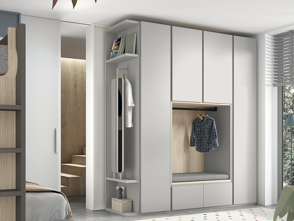 Con cuatro puertas batientes, asiento con cojín, contendor y terminal con espejo AD065 Glicerio Chaves