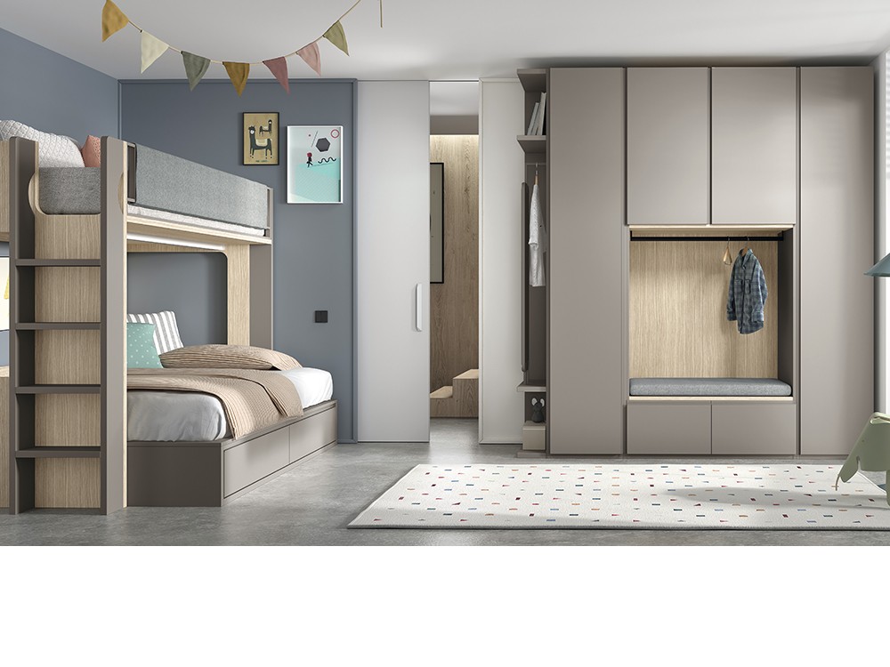 Dormitorio completo con litera y armario de grandes dimensiones Advance Formas 065 de Glicerio Chaves