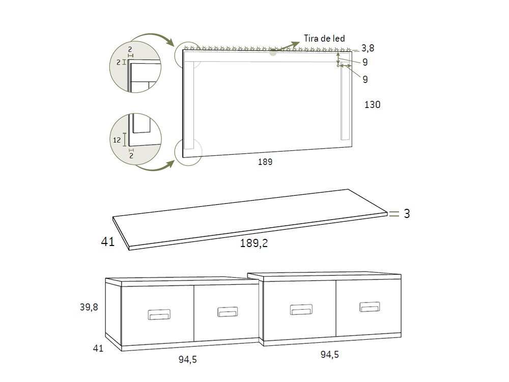 Medidas del mueble TV AD066 de Glicerio Chaves