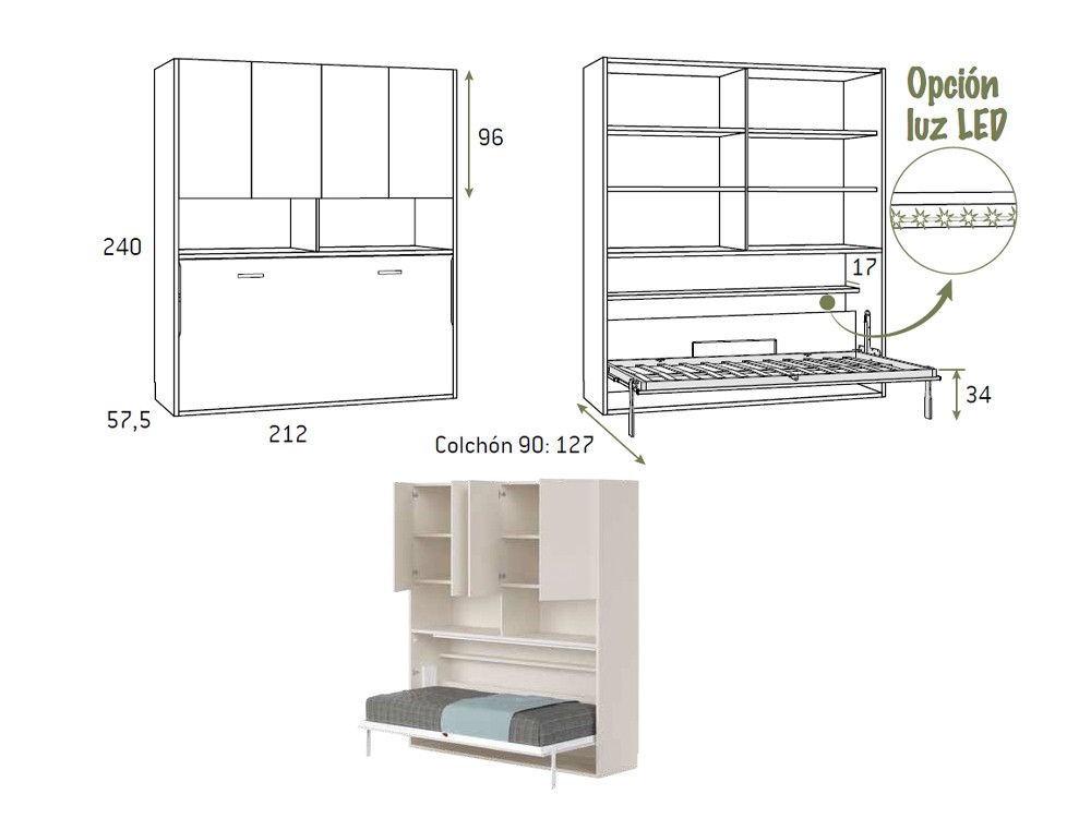 Medidas de la cama abatible con armarios superior Advance Formas 066 de Glicerio Chaves