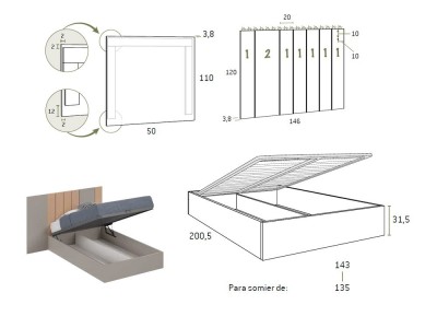Medidas de la cama AD068 de Glicerio Chaves