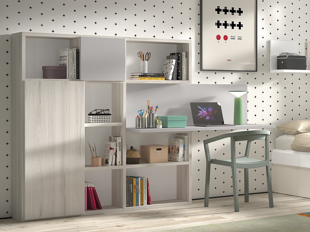 Librería con escritorio que puedes personalizar en los acabados de la carta de Glicerio Chaves