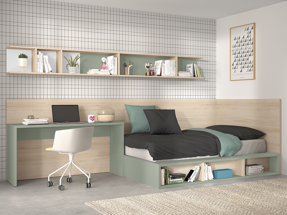 Dormitorio completo con zona de descanso, de estudio y armario Formas 302 de Glicerio Chaves