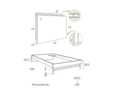 Medidas cama con cabecero con luz led F301 de Glicerio chaves