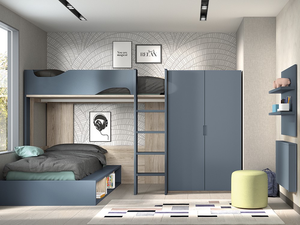 Cama alta y cama con arcón F208