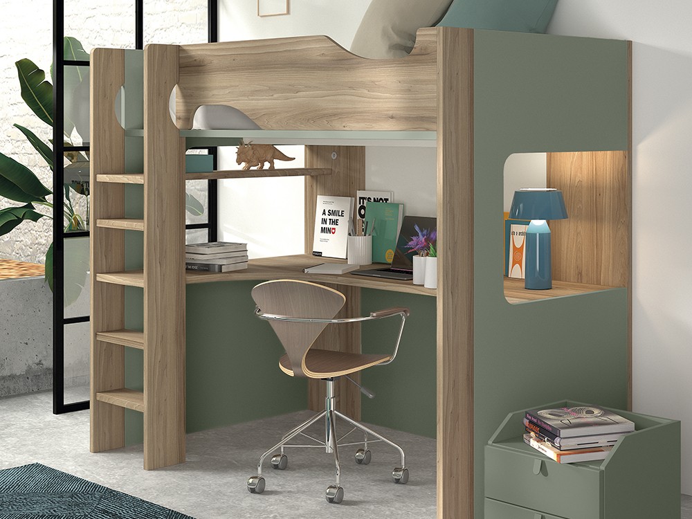 Cama alta con luz led y toma USB F207