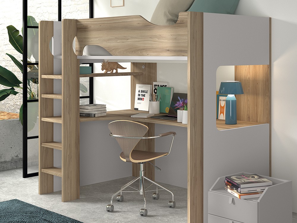 Cama alta con luz led y toma USB F207