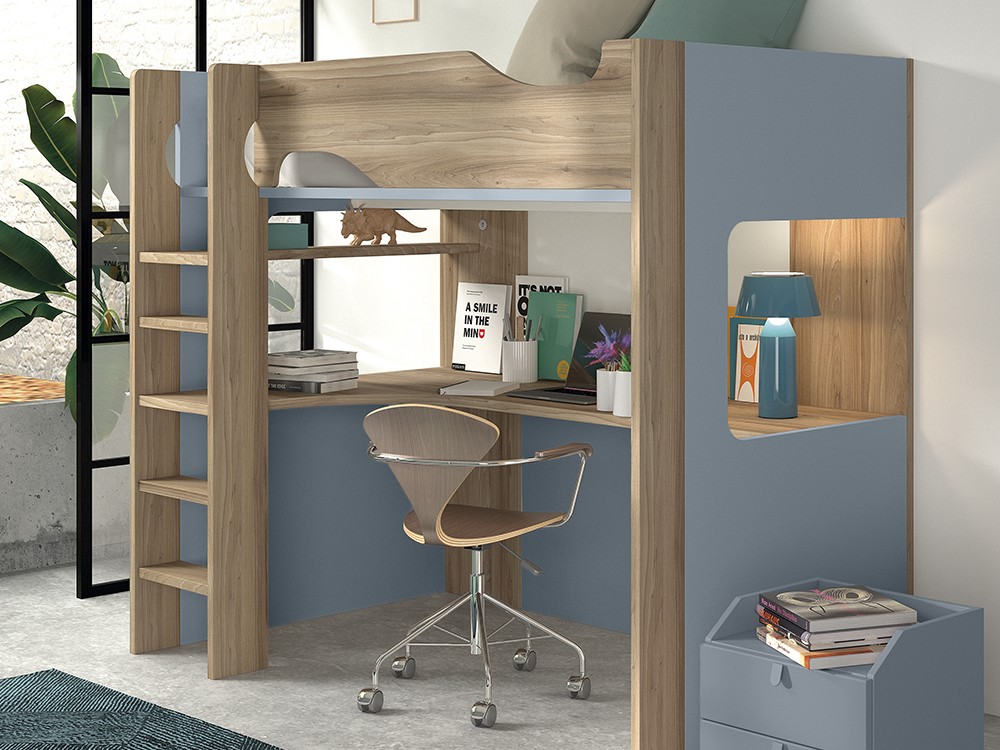 Cama alta con luz led y toma USB F207