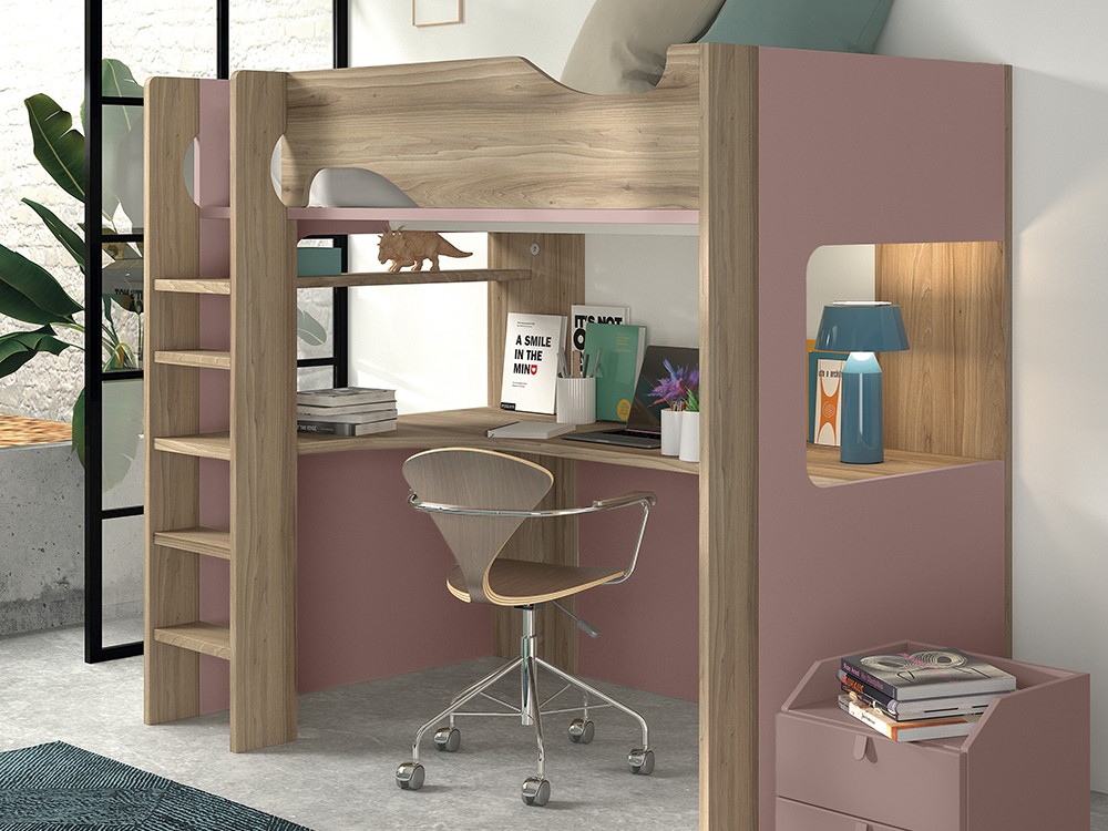 Cama alta con luz led y toma USB F207