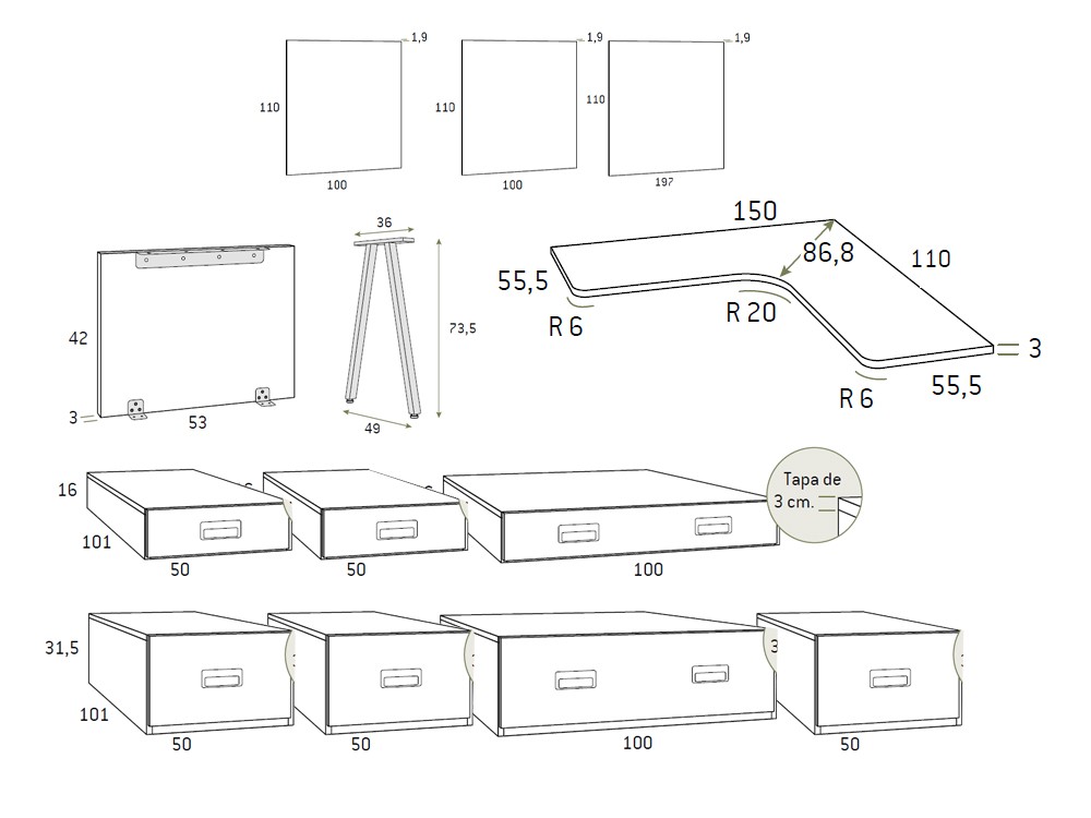 Cama modular con escritorio Formas F160 Glicerio Chaves