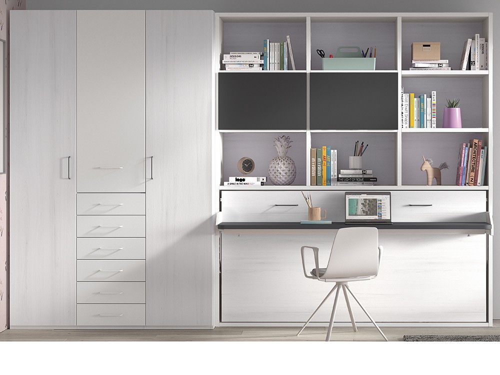 Cama abatible 90cm con escritorio y librería F253