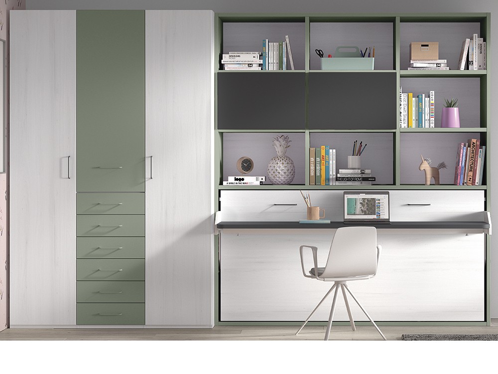 Cama abatible 90cm con escritorio y librería F253