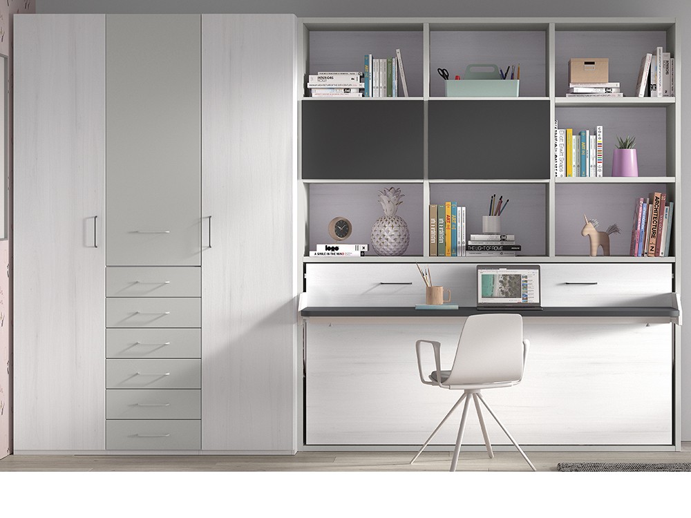 Cama abatible 90cm con escritorio y librería F253
