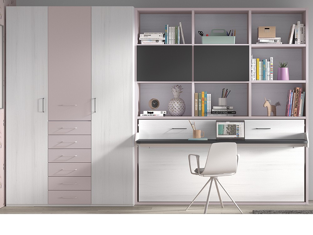 Cama abatible 90cm con escritorio y librería F253