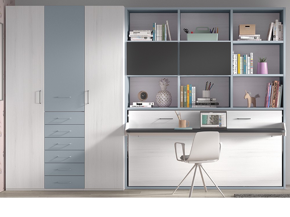 Cama abatible 90cm con escritorio y librería F253