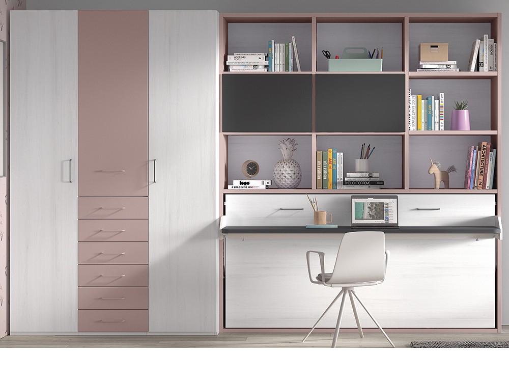 Cama abatible 90cm con escritorio y librería F253