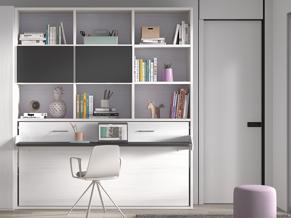 Cama abatible 90cm con escritorio y librería F253