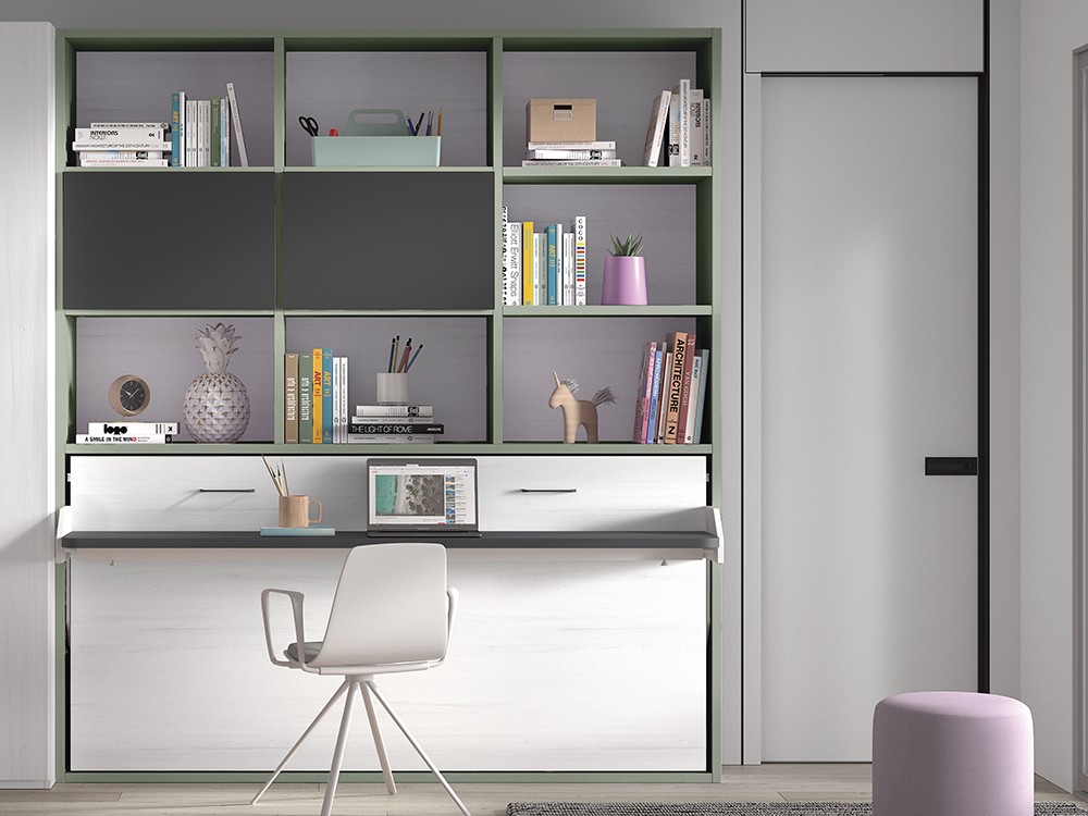 Cama abatible 90cm con escritorio y librería F253