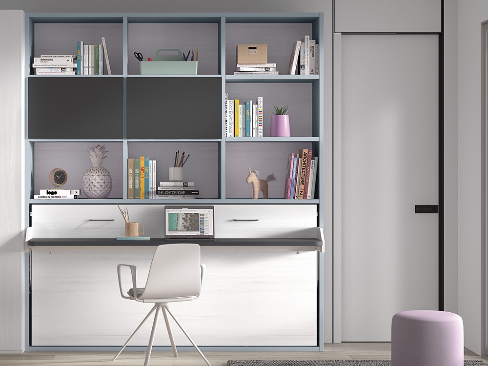 Cama abatible 90cm con escritorio y librería F253