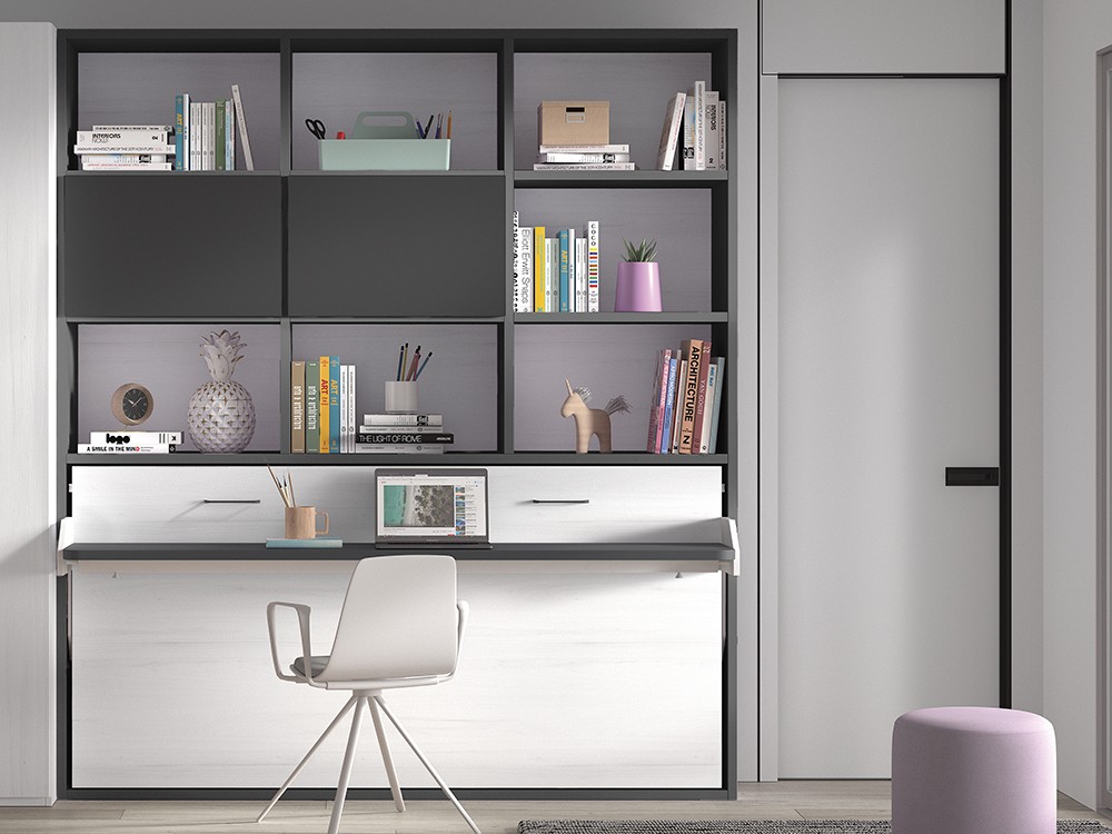 Cama abatible 90cm con escritorio y librería F253