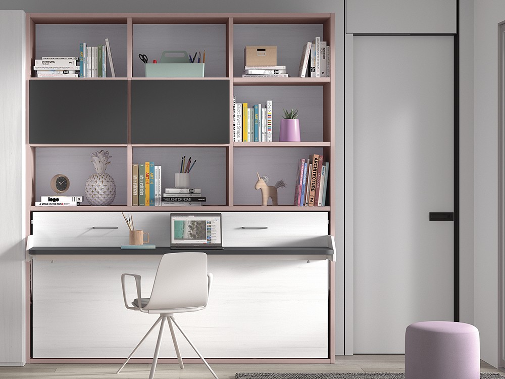 Cama abatible 90cm con escritorio y librería F253