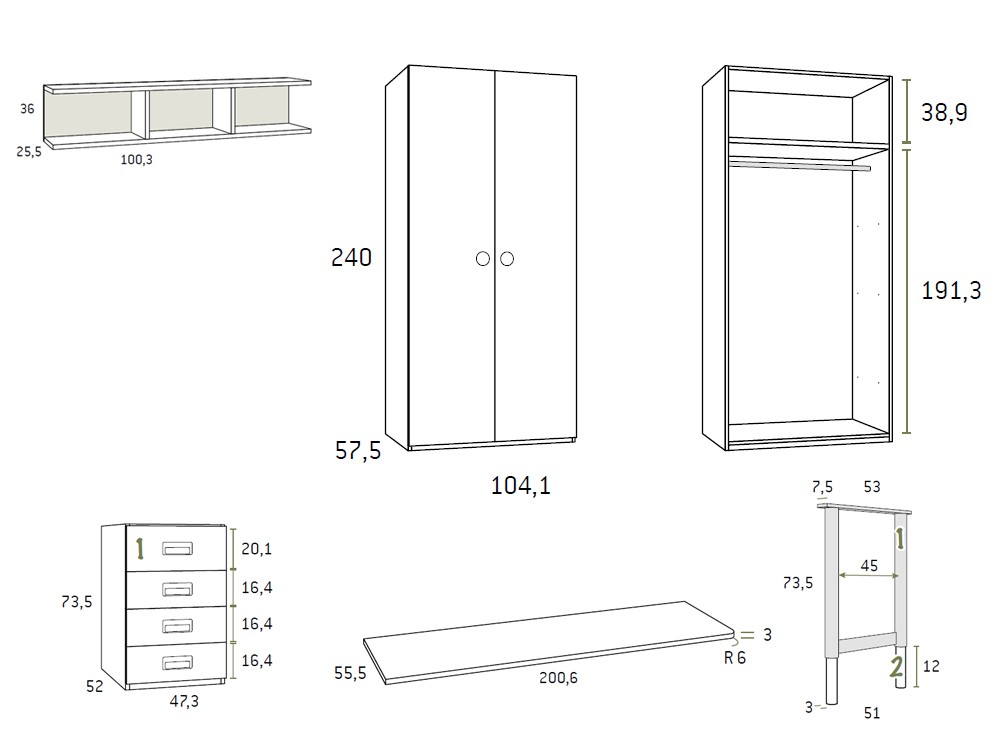 Cama abatible 90cm con armario F252