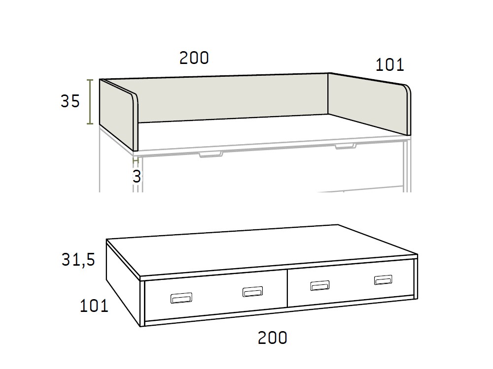 Cama con cajones y escritorio F104