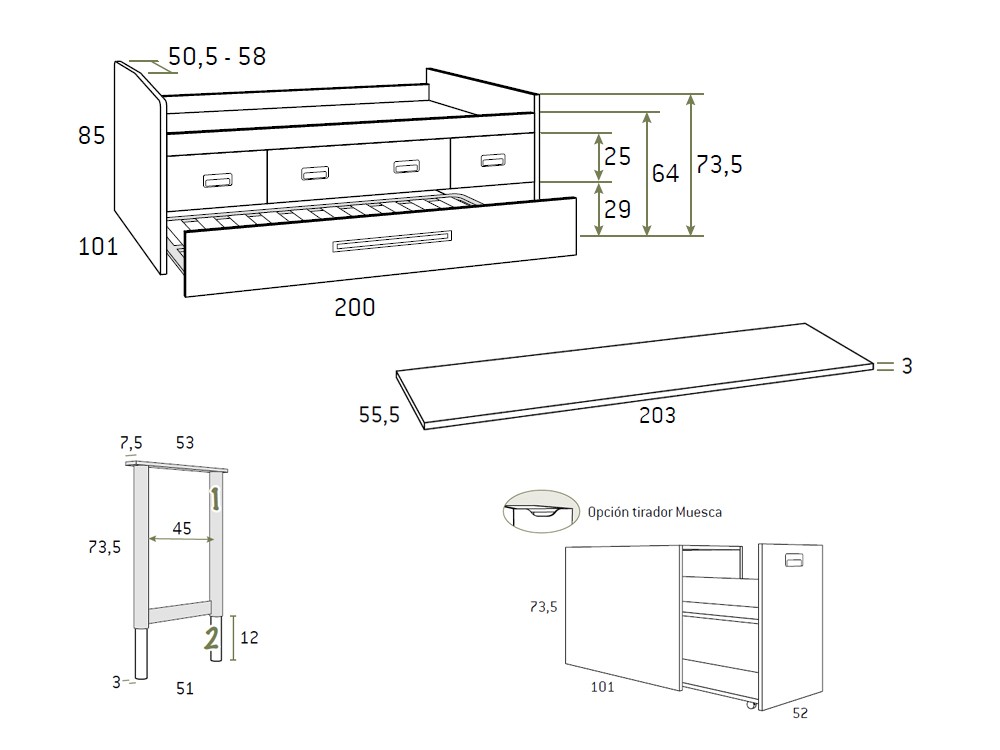 Cama compacta con escritorio F026