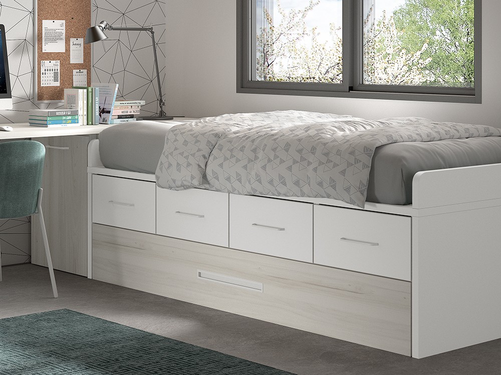 Cama compacta con arrastre y cajones F025