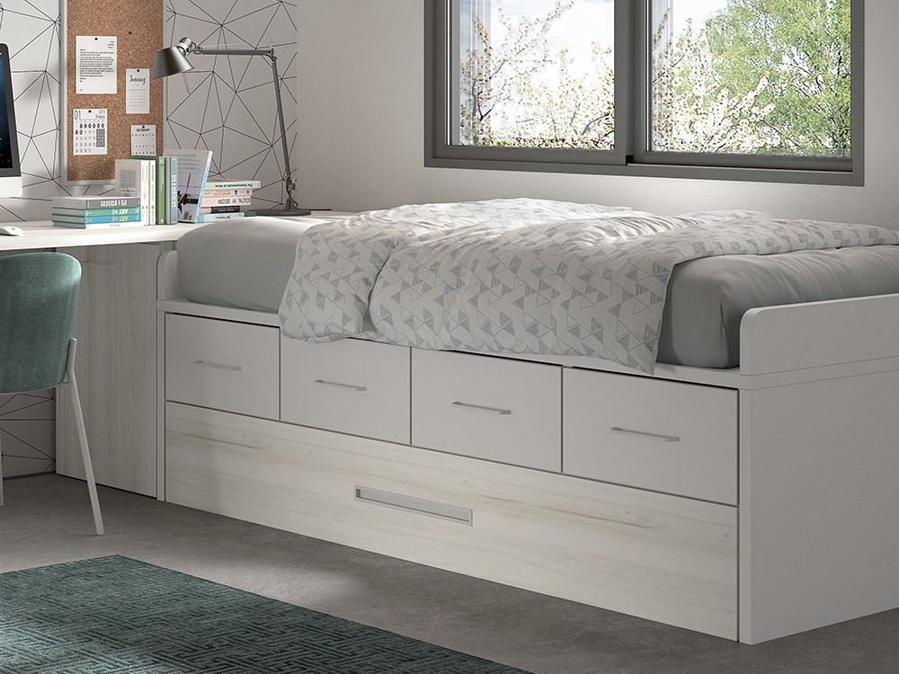 Cama compacta con arrastre y cajones F025