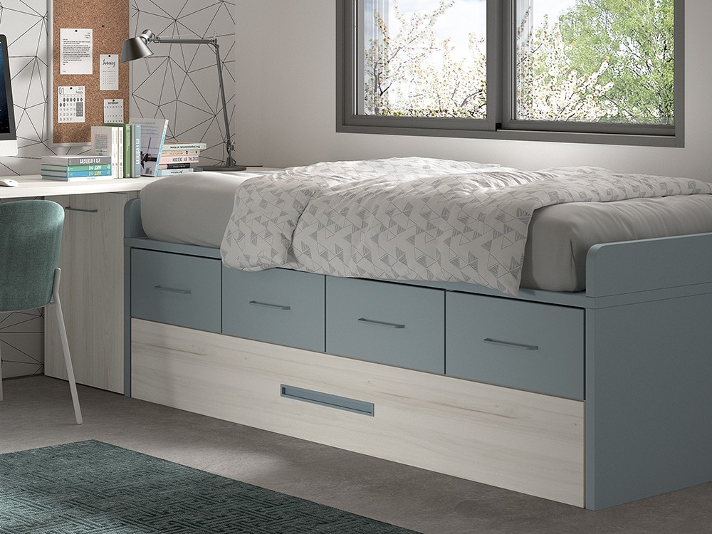 Cama compacta con arrastre y cajones F025