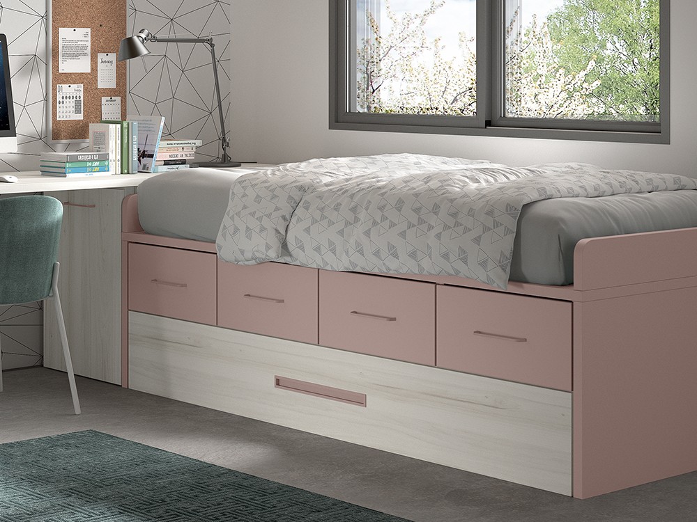 Cama compacta con arrastre y cajones F025