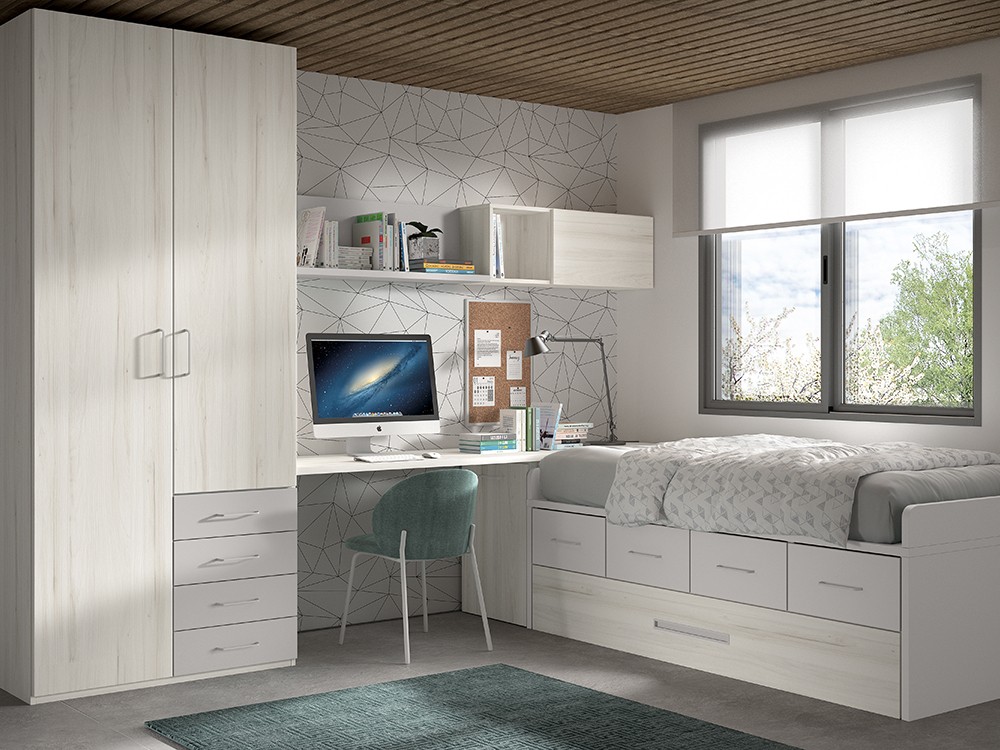 Cama compacta con arrastre y cajones F025