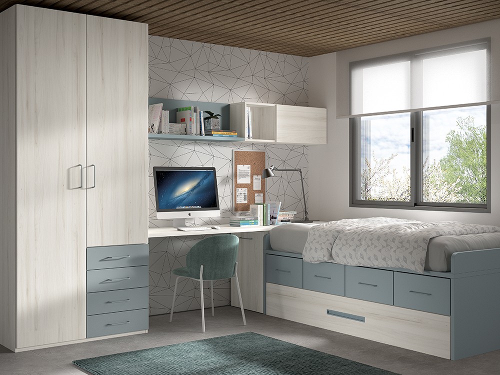 Cama compacta con arrastre y cajones F025