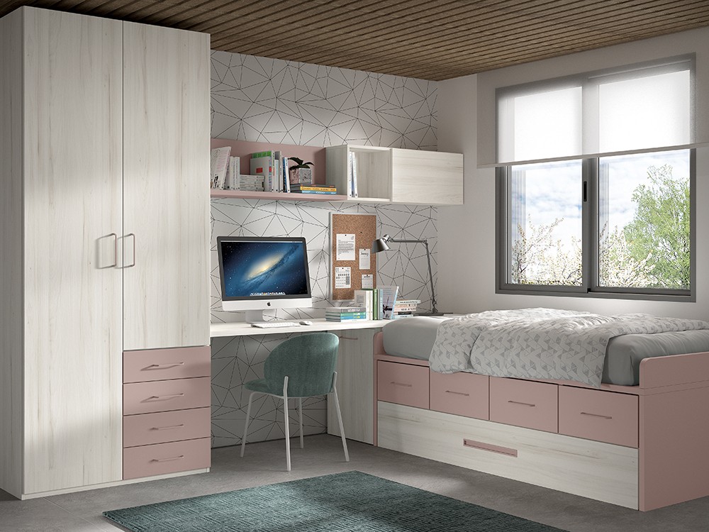 Cama compacta con arrastre y cajones F025