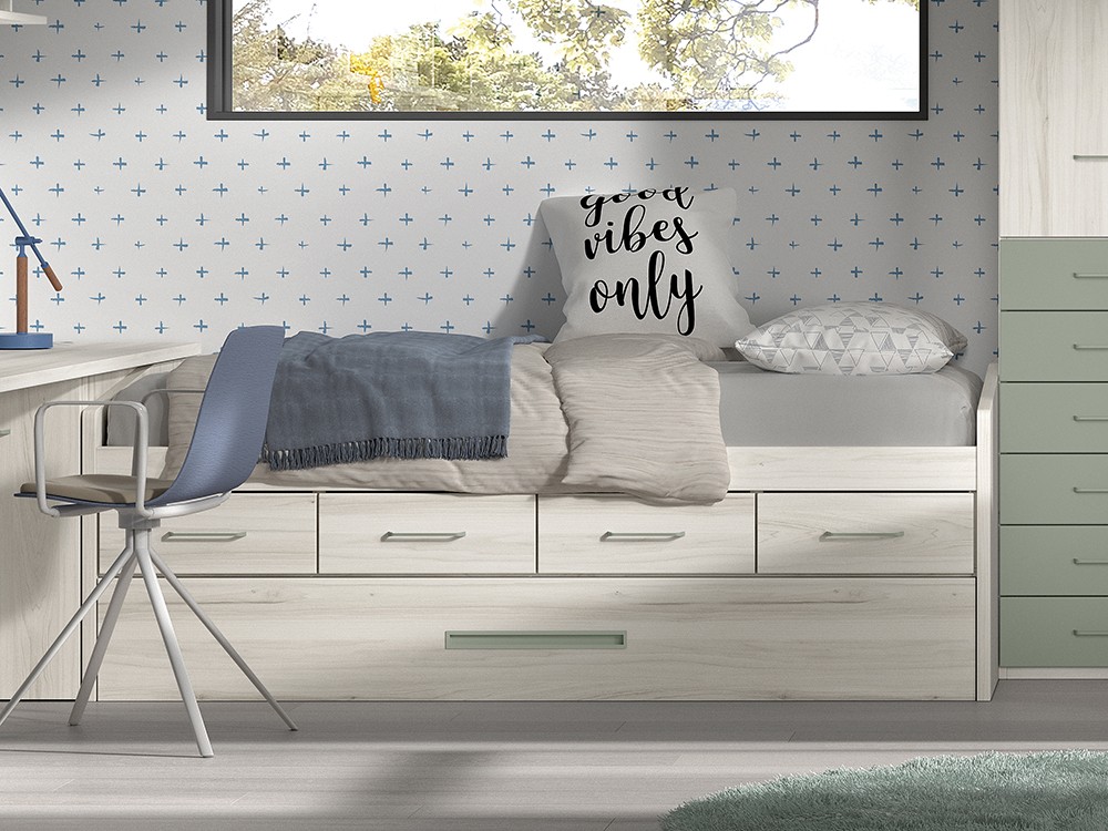Cama compacta con arrastre y cajones F023