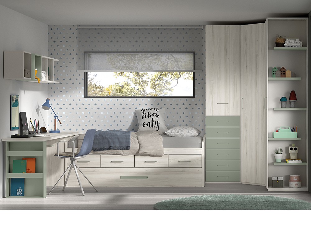 Cama compacta con arrastre y cajones F023