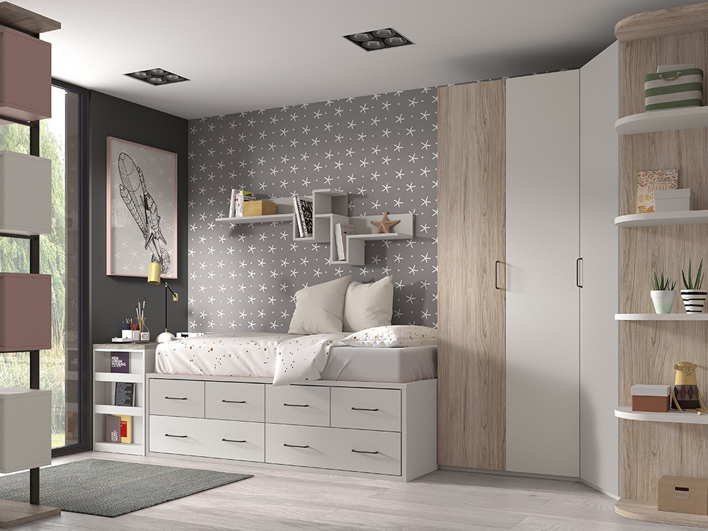 Cama compacta con cajones F022