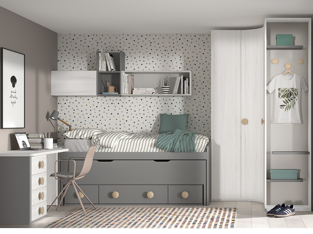 Bicama con nido y cajones F018