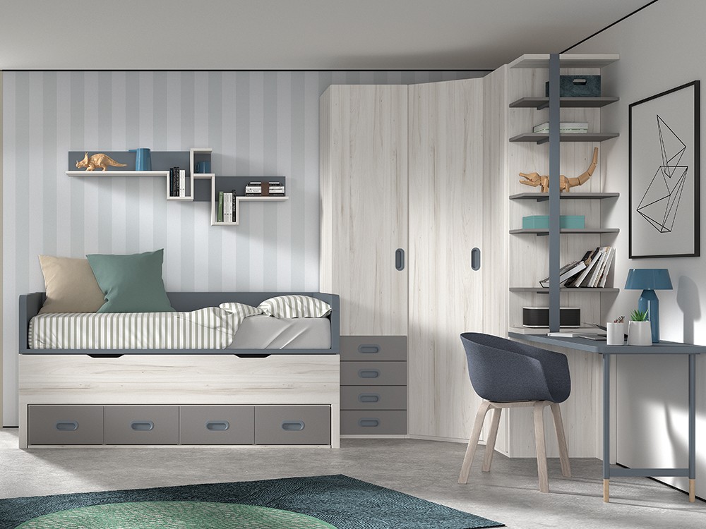 Bicama compacta con cuatro contenedores Formas F001